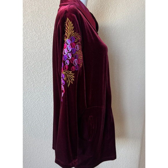 Bob Mackie 2 PC Burgundy Velvet Art Jacket Pants Embroidered Floral Mosaic Sz 1X - Picture 4 of 12